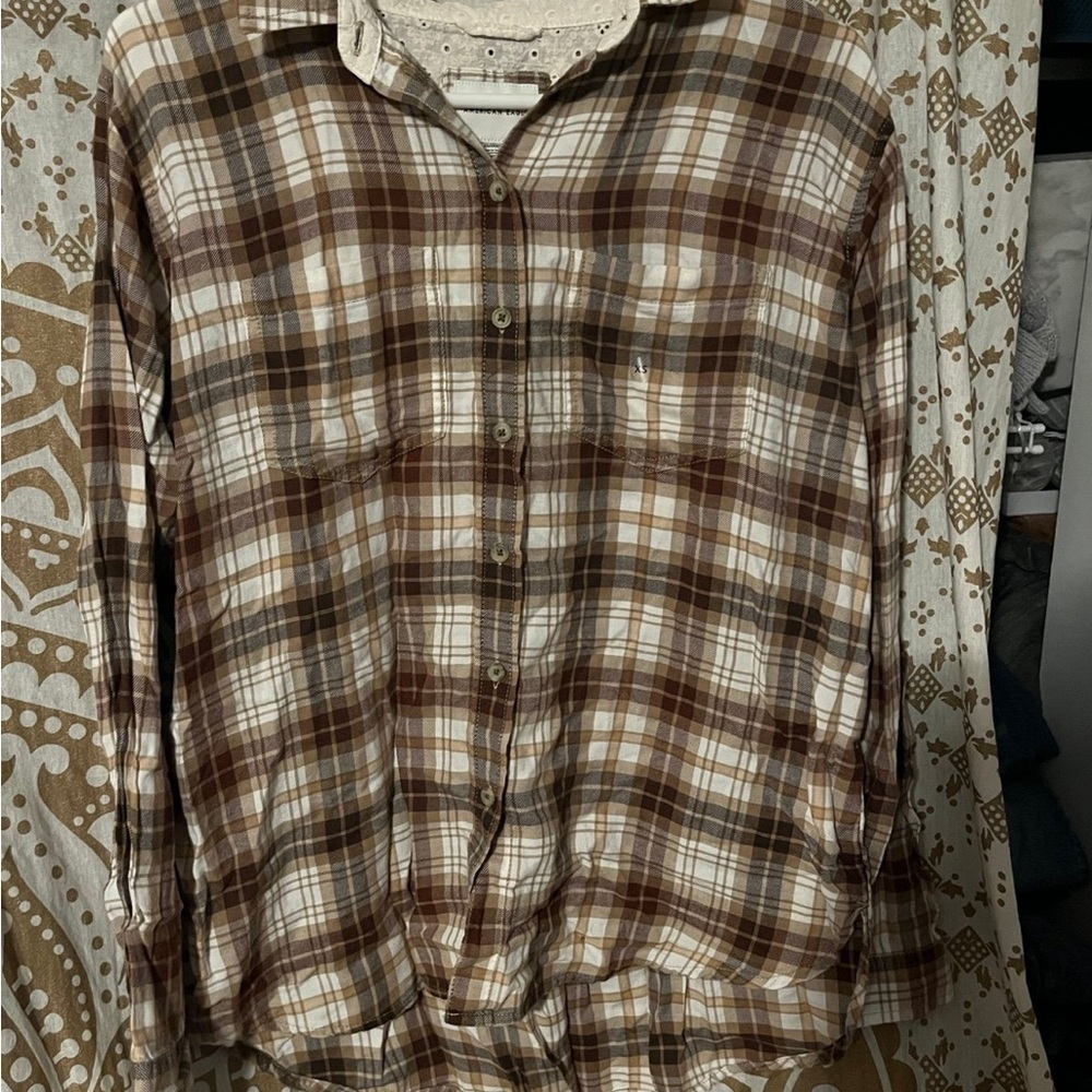 American Eagle Outfitters Women’s Tan Plaid Shirt